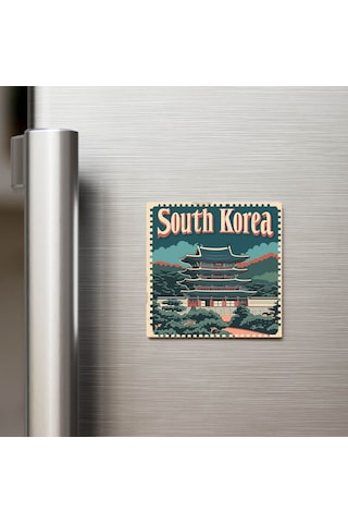 Güney Kore South Korea - Posta Pulu Temalı Ülke - Baskılı Buzdolap Magneti Kare - 9x9 Cm