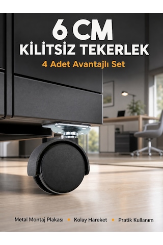 Masa Ve Koltuk İçin Kilitsiz Tekerlek Seti 6 Cm Çokrenkli