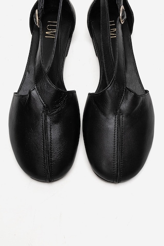 Luvishoes Fable Siyah Cilt Hakiki Deri Yanları Açık Kadın Babet Ayakkabı