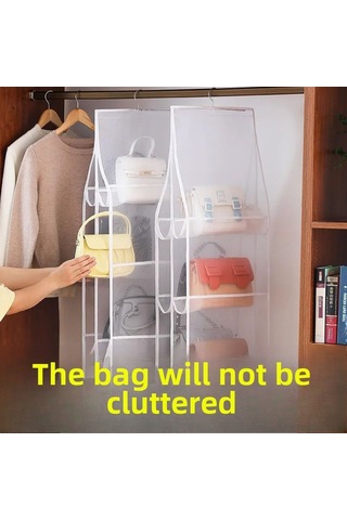 Siyah 3 Katmanlı 6 Izgaralı Saklama Çantası, Çift Taraflı Asılı Altı Katmanlı Toz Geçirmez Siyah