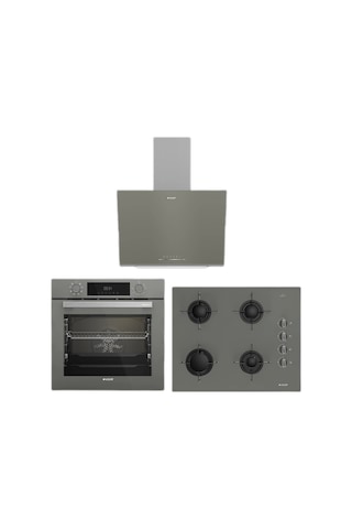 Arçelik Steam Grion AFC 341 G - OCD T 651 EG - ADE 606-2 G Gri Cam Ankastre Set