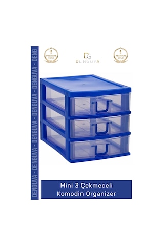Çekmece Masa Üstü Ofis Makyaj Takı Şeffaf Plastik Masaüstü Mini 3 Çekmeceli Komodin Organizer - 1 A Çok Renkli