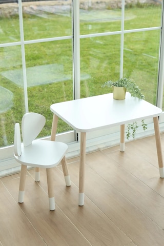 White Mickey Fare 1 Masa + 1 Sandalye (Çocuklar için Yaz-Sil Montessori Aktivite ve Etkinlik Masa Sandalye Takımı)