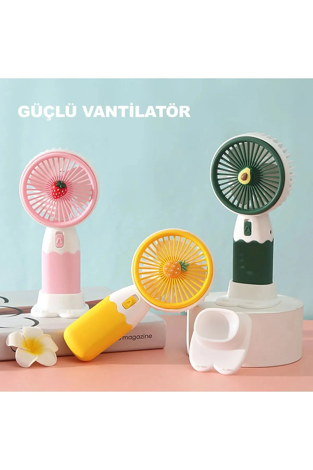 Mini Fan Masaüstü Taşınabilir Telefon Stantlı Vantilatör 2si 1 Arada Taşınabilir Masaüstü El Fanı -