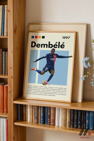 Dembele Futbol Posteri, Ahşap Çerçeveli Duvar Tablosu - Spor Severlere Hediye