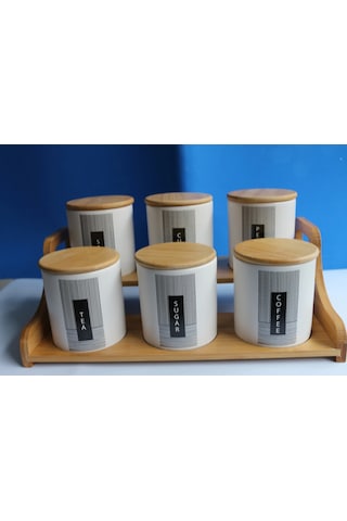Bambu Standlı 6'lı Baharat Seti Beyaz