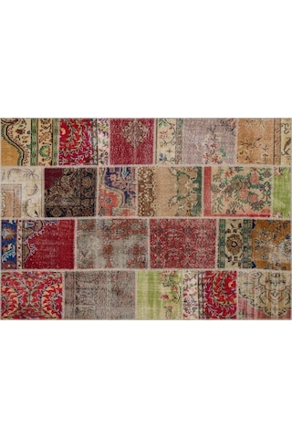 Gerçek El Dokuma Eskitme Patchwork Halı