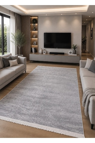 STY Home Gri Dijital Baskı Halı Kaymaz Tabanlı Yıkanabilir Halı Yolluk Salon Halısı644