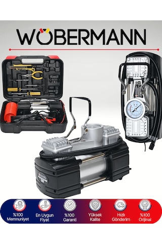 Wöbermann 150 PSI Çift Silindirli Metal Hava Kompresörü Tamir Setli Ve Taşıma Çantalı 12V