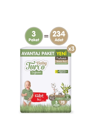 Baby Turco Doğadan Mega Avantaj Paketi Pofuduk Külot Bez 5 Numara Junior 234 Adet