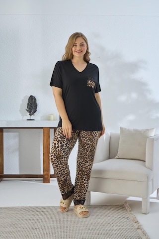 Sevim Kadın Büyük Beden Kısa Kol Siyah Pijama Takım C6t5n841 001