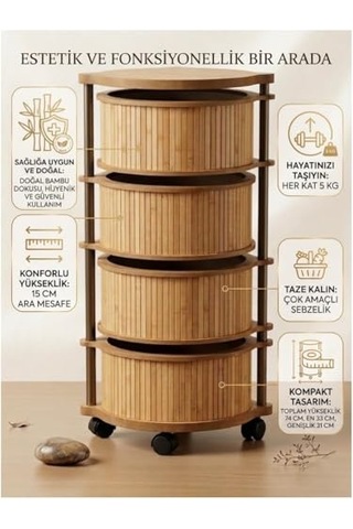 Bambu 3 Katlı Organizer Raf 43x33x98 Cm - Çok Amaçlı Banyo Mutfak Ve Balkon Düzenleyici Çok Renkli