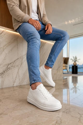 Mevese Tsoob Bağcıklı Cilt Erkek Günlük Rahat Taban Sneaker Ayakkabı - Beyaz