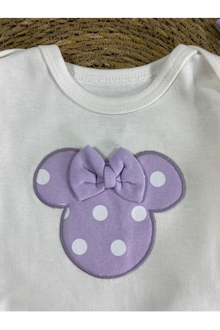 Bebicix Puantiyeli Fiyonklu Bereli Alttan Çıtçıtlı Kız Bebek Takım Mor