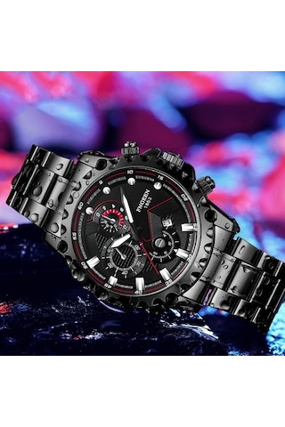Fastbuy Fngeen 5757 Erkek Saat, Su Geçirmez, Paslanmaz Çelik, Siyah Deri Kılıf, Beyaz Yüzey, Spor Tarzı, Çok Renkli Çok Renkli