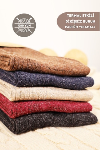 Kral Socks Kışlık Yün Çorap Lambswool Kuzu Yünlü Kadınlar Için Dikişsiz Termal ASORTİ
