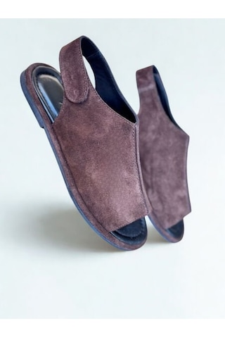 Ne&ve Shoes Kahve Süet Hakiki Deri Cırtlı Kadın Günlük Sandalet Kahverengi