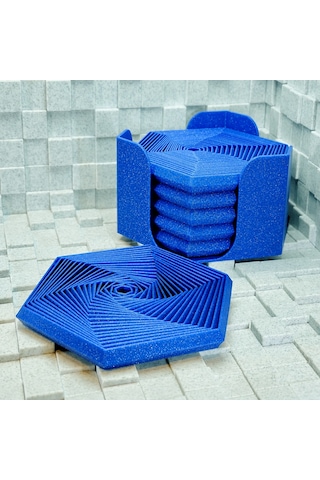 3d Baskı Super Fidget Coaster Seti - Altıgen Desenli Bardak Altlığı Ve Tutucu-mavi
