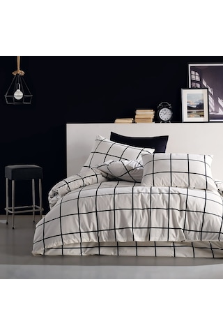 Coté Blanc Karo Siyah %100 Pamuk Çift Kişilik Nevresim Takımı Siyah