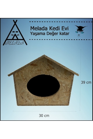 Melada Kedi Evi Dış Ortam Uygun Ahşap Kedi Evi Osb 39x32x30 Cm