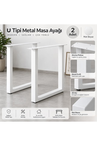 Evkolleksiyon U Tipi Metal Masa Ayağı 2'li Takım 72x60 Cm Beyaz