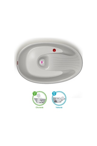 Okbaby Bebek Banyo Seti Bella Bebek Banyo Seti Dijital Termometreli Çift Yönlü Bebek Küveti & Splash Bebek Duşu A. Gri