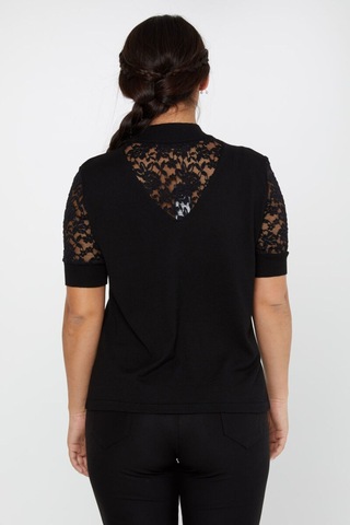 Kazee Kolları Dantel Detaylı Triko Bluz Siyah - 799313730 Siyah