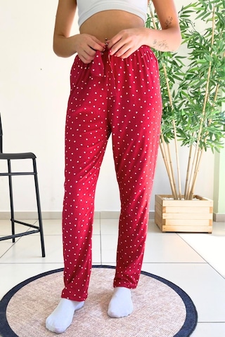 Farya Home Dreamy Soft Kadife Dokulu Desenli Süet Pijama Altı Pantolon Bordo