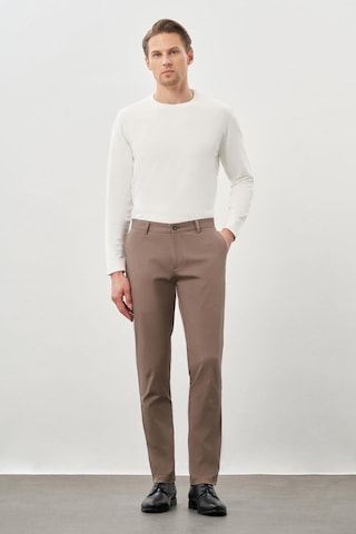 İmza Haki Kendinden Desenli Bez Ayağı Pamuklu Yan Cep Slim Fit Casual Pantolon 1003245168 Haki