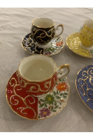 Fermato 12 Parça 6 Kişilik El Boyama Kahve Fincanı Karışık Set 6 Çok Renkli