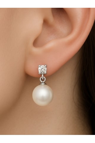 925 Ayar Gümüş Tektaş Detaylı Inci Küpe Gelinlik, Abiye Nikah Için Zarif Tasarım Gümüş