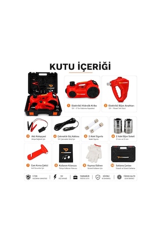 Prohummer Phm314 Elektrikli Kriko Seti - 5 Ton Hidrolik Kriko + Hava Pompası + Bijon Anahtarı + Led Fener