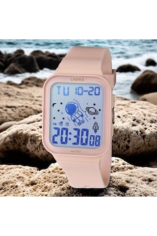 Primepickings Kızlar Astronot Tema Işıklı Pembe Kare Kadranlı Alarmlı Ipx7 Su Geçirmez Saat Diğer