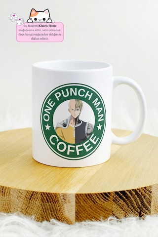 One Punch Man - One Punch Man Coffee Anime Tasarım Baskılı Porselen Kupa Bardak Beyaz