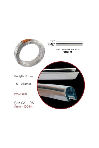 Carub Elkamet Krom Kapı Ve Kenar Koruma Çıtası 100 Metre Top U Tipi Geçmeli Profil Esnek Dayanıklı Br1501521