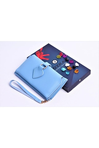 Ozka Leather Collection Özka Leather Telefon Bölmeli Trend Maça Klips Kadın Cüzdan - Anahtarlık Hediyeli Mavi Mavı