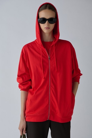 Suud Collection Kırmızı Lena Fermuarlı Kapüşonlu Sweatshirt