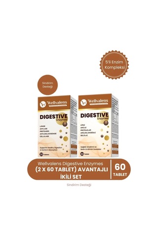 Wellvalens Digestive Enzymes İkili Paket 60 Tablet 5 Li Enzim Kompleksi, Sindirim Desteği