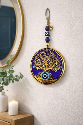 Nice For You Cam Nazar Boncuklu Duvar Süsü Hayat Ağacı Desenli El Yapımı Mavi Cam Evil Eye Ev & Ofis Dekorasyonu Koruyucu Şans Simgesi