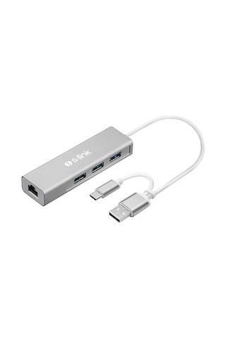 S-lınk Type-c -usb 3.0 1000mbps 3 Port Usb Gigabit Ethernet Adaptör Gri