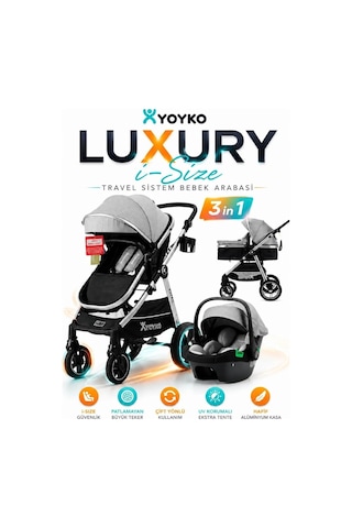 Yoyko Luxury İ-size Travel Sistem Bebek Arabası 3 İn 1 Gri Silver