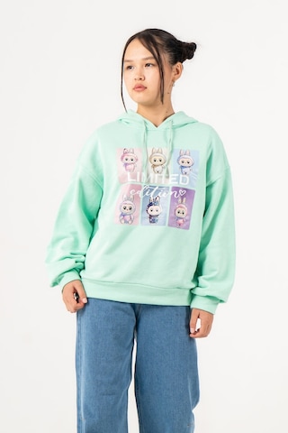 Kız Çocuk Labubu Baskılı 3 İplik Kışlık Şardonsuz Sweatshirt 4540 Mint