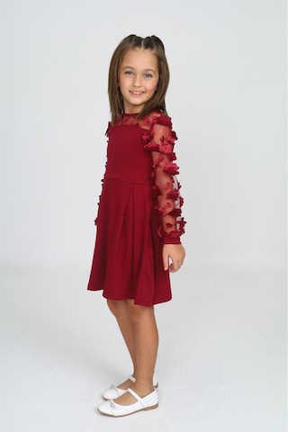 Tül Detaylı Siyah Elbise 2 Bordo