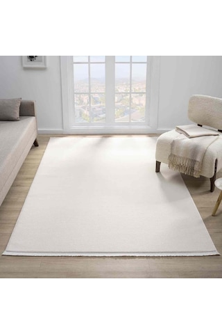 Saf Krem Beyaz Düz Dokulu Modern Halı - Mk12000krs Krem - Beyaz
