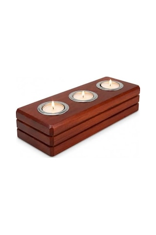 Bfa Store El Yapımı Ahşap Tealight Mumluk, Ceviz Rengi, 3 Mum Kapasiteli, 27x11x6 Cm, Dekoratif Hediyelik Diğer