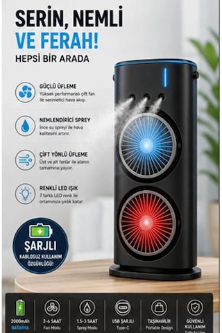 Vothoon Çift Başlıklı Sprey Fan Nemlendirici Ve Renkli Led Işıklı