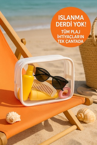 Hig Home Su Geçirmez Şeffaf Plaj Çantası Tatil İçin Organizer Beyaz
