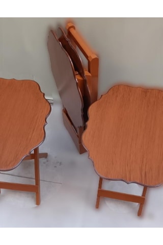 Çanta Zigon Sehpa Yonca Dörtlü Model Ahşap Mdf Ceviz Renk Uyumu El Yapımı