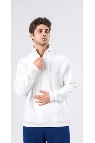 Coalcity Coal City Erkek Relaxed Fit Reglan Yarım Fermuarlı Kanguru Cepli Siyah Sweatshirt Beyaz