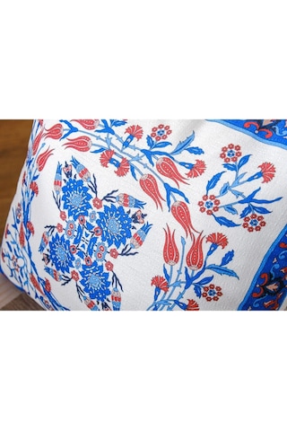 Çini Baskılı Kumaş Kreme Mavi Kırlent Kılıfı 45x45 Cm - 1444 45 x 45